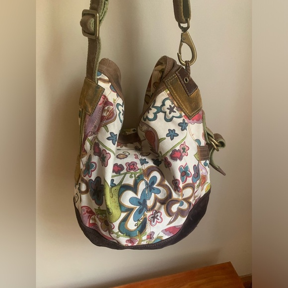 Lucky brand Shoulder bag , hobo boho bohemian leather canvas purse grunge - Picture 3 of 16